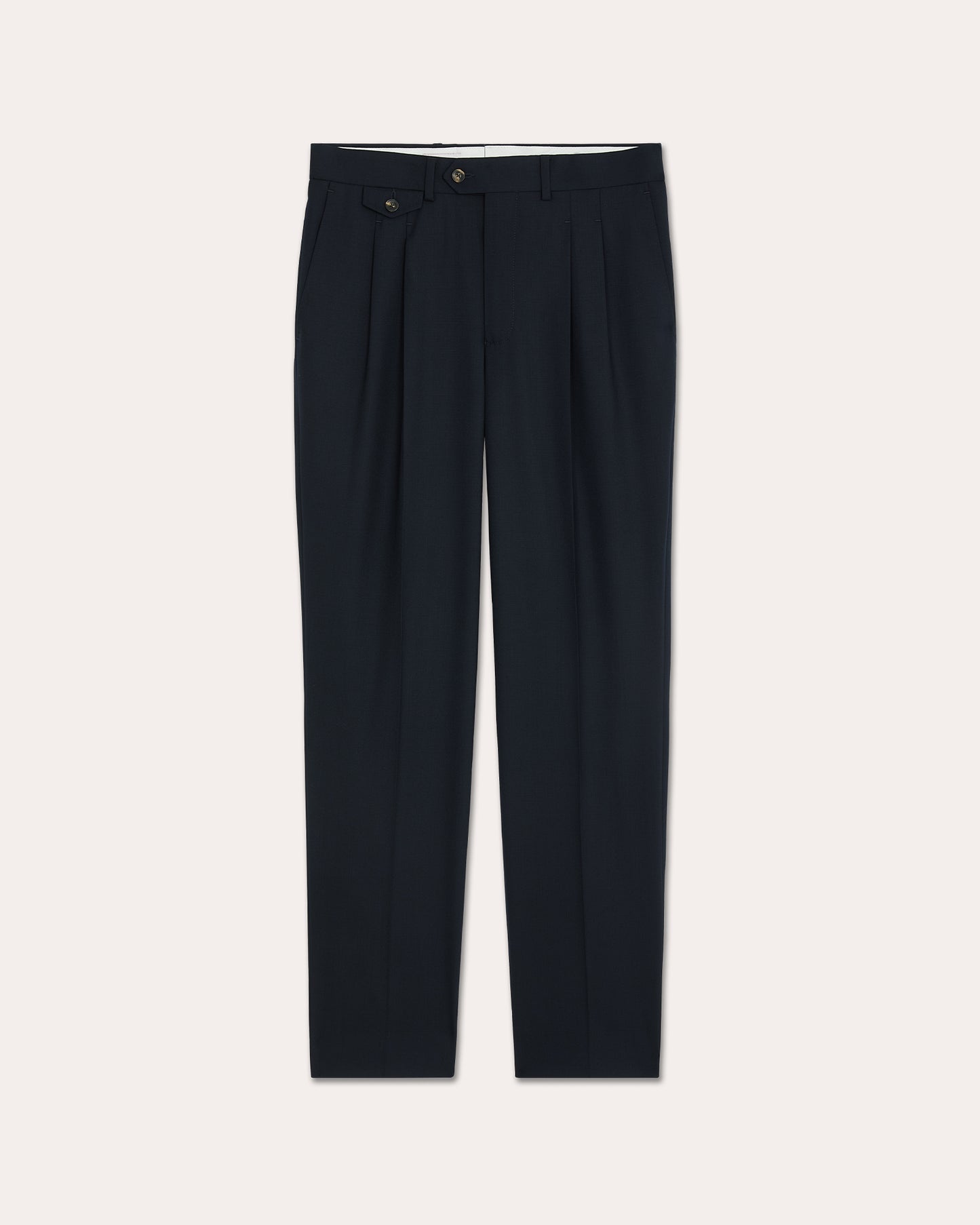 Pantalon à pinces en laine marine