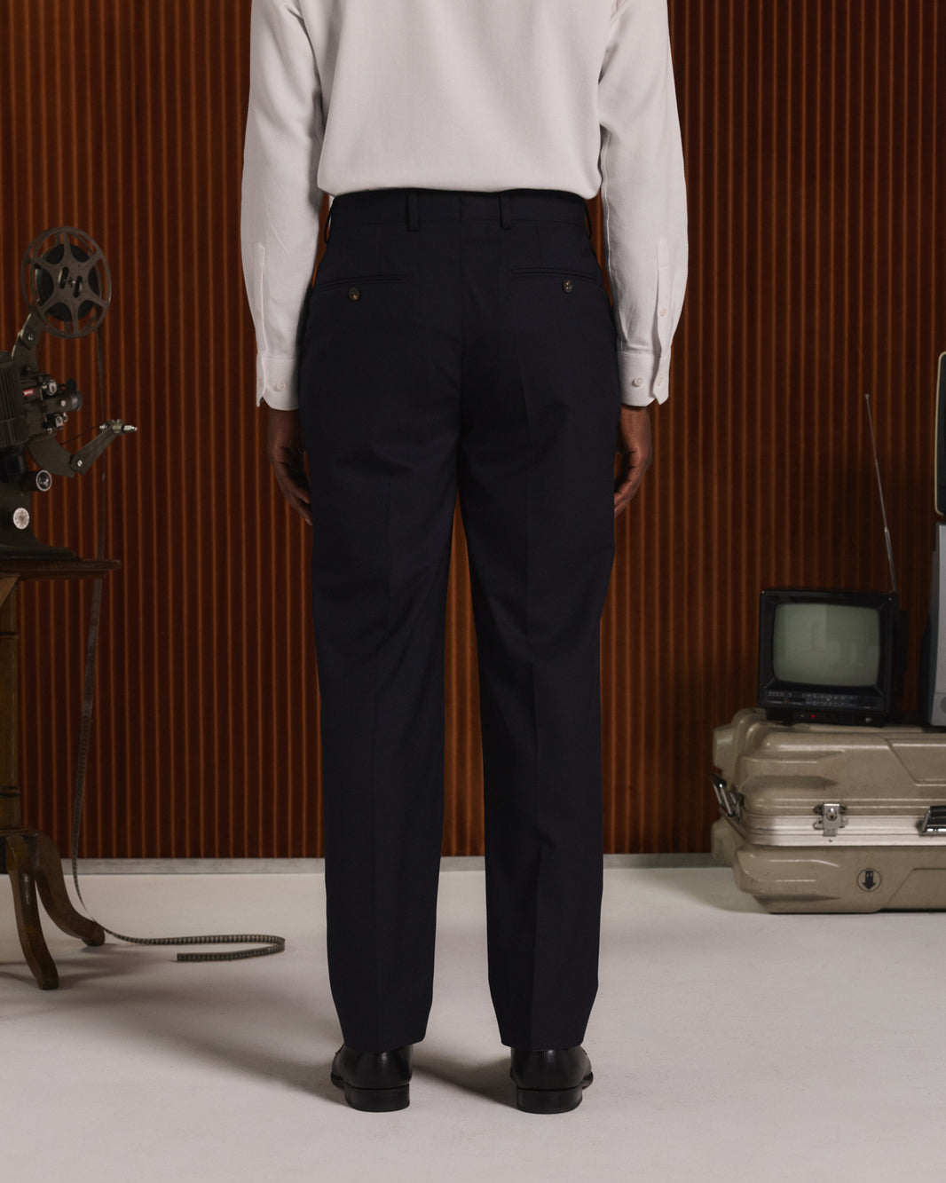 Navy wool pleated trousers