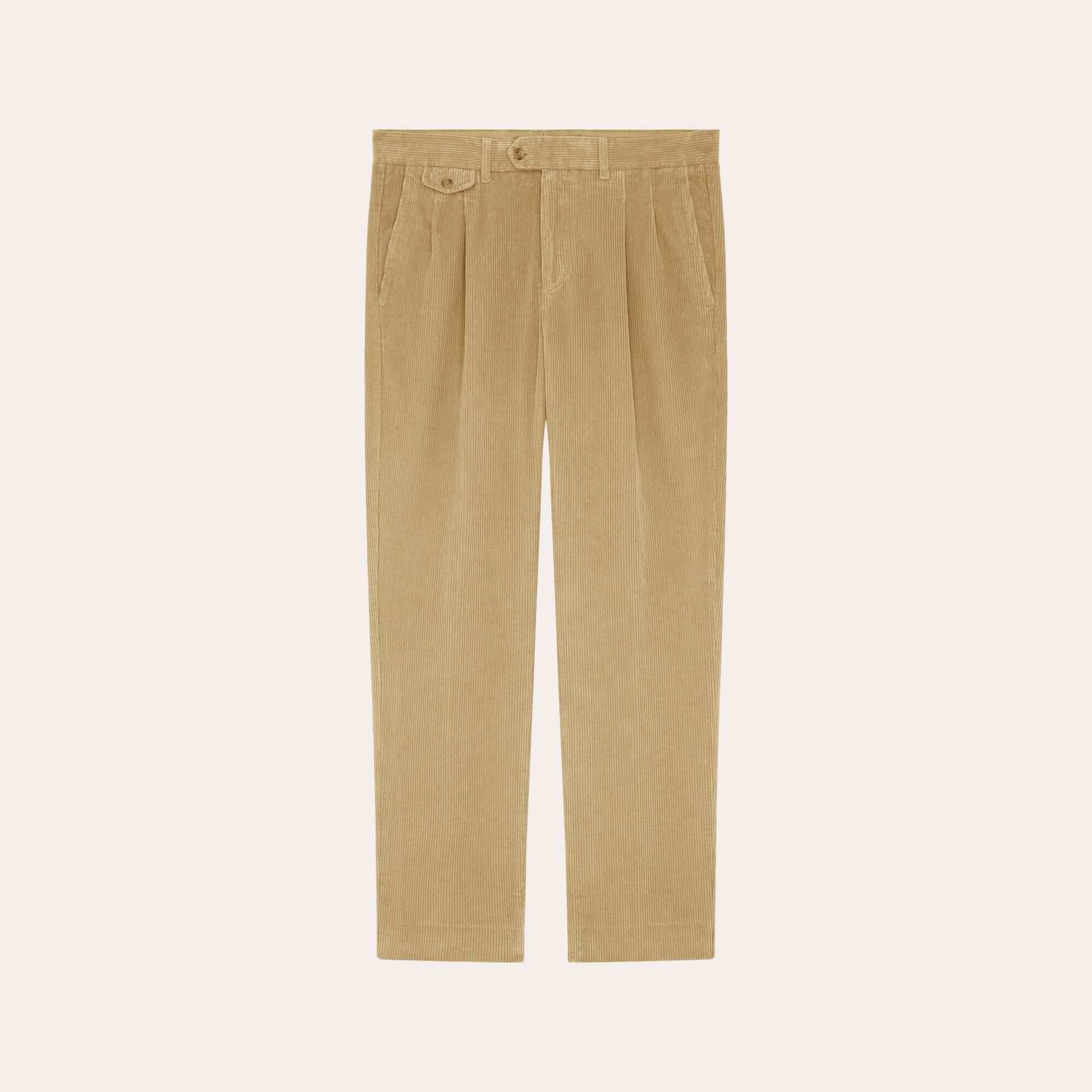 Pantalon à double plis en velours beige