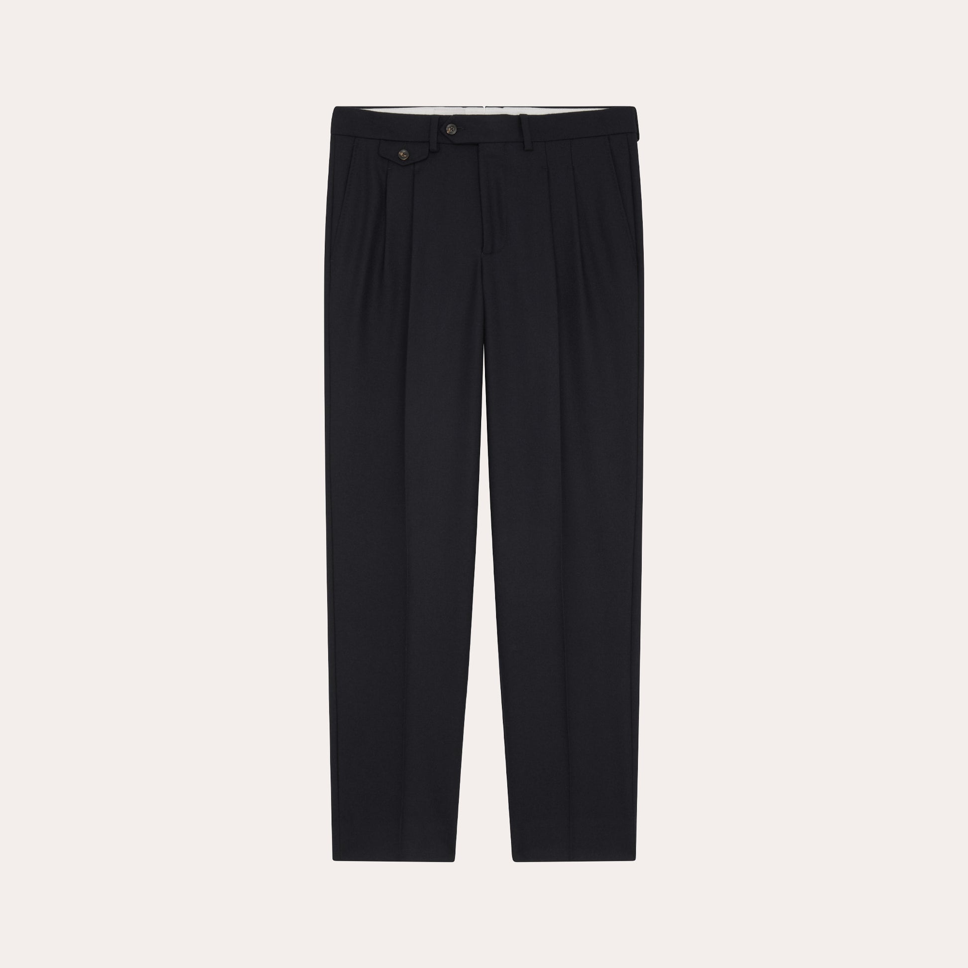 Pantalon à double plis en flanelle de laine marine