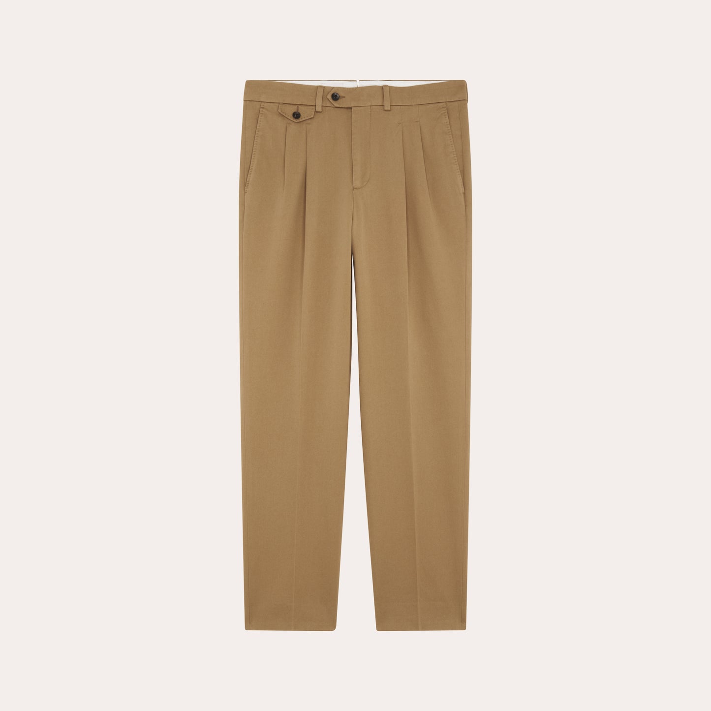 Chino double plis en coton beige