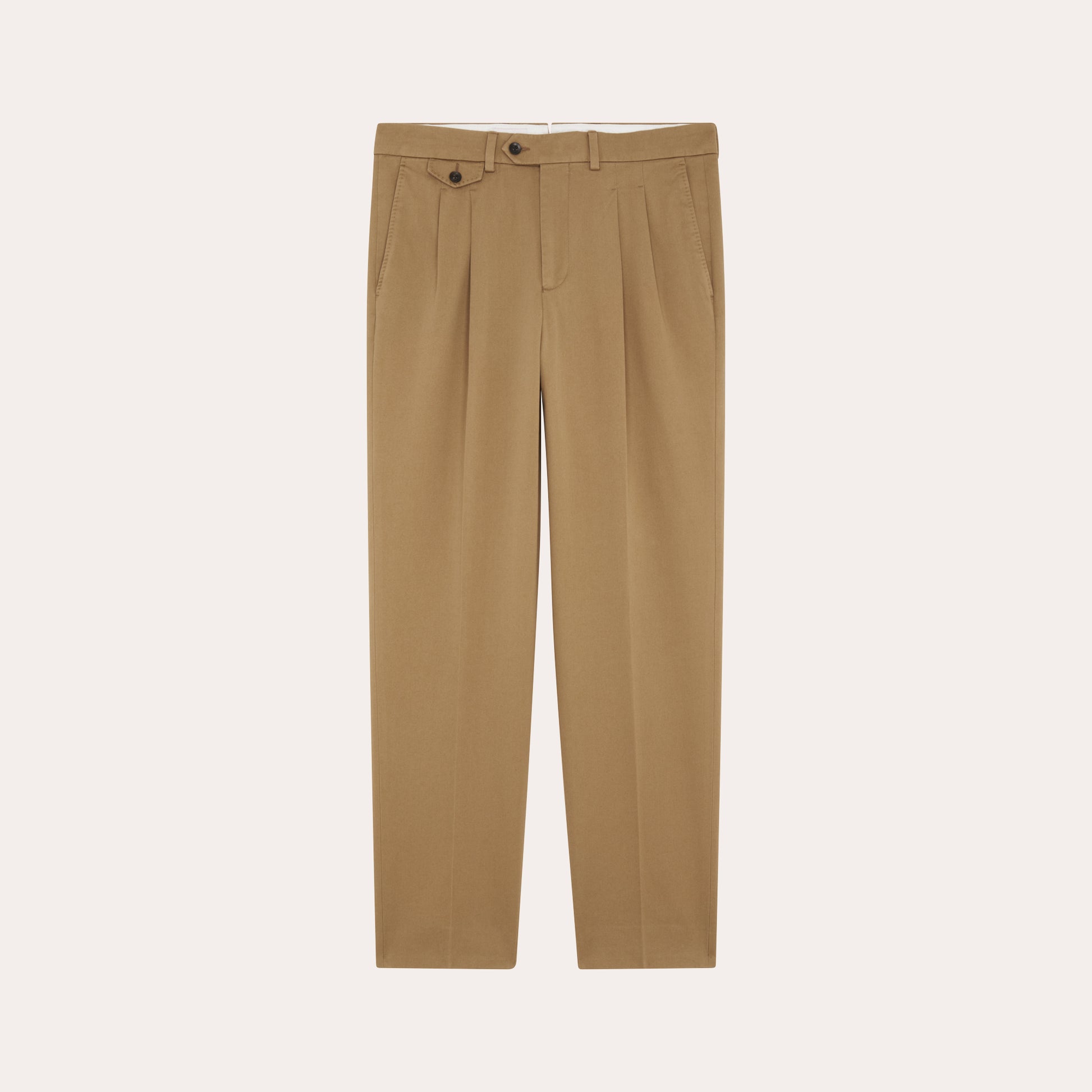 Chino double plis en coton beige