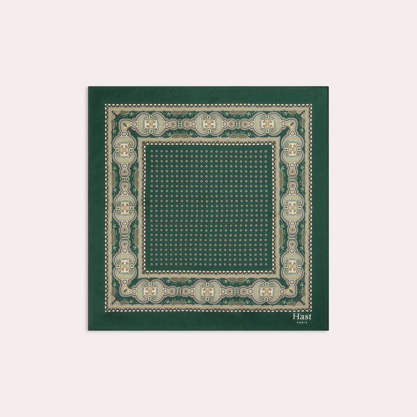 Pochette en soie verte à motifs