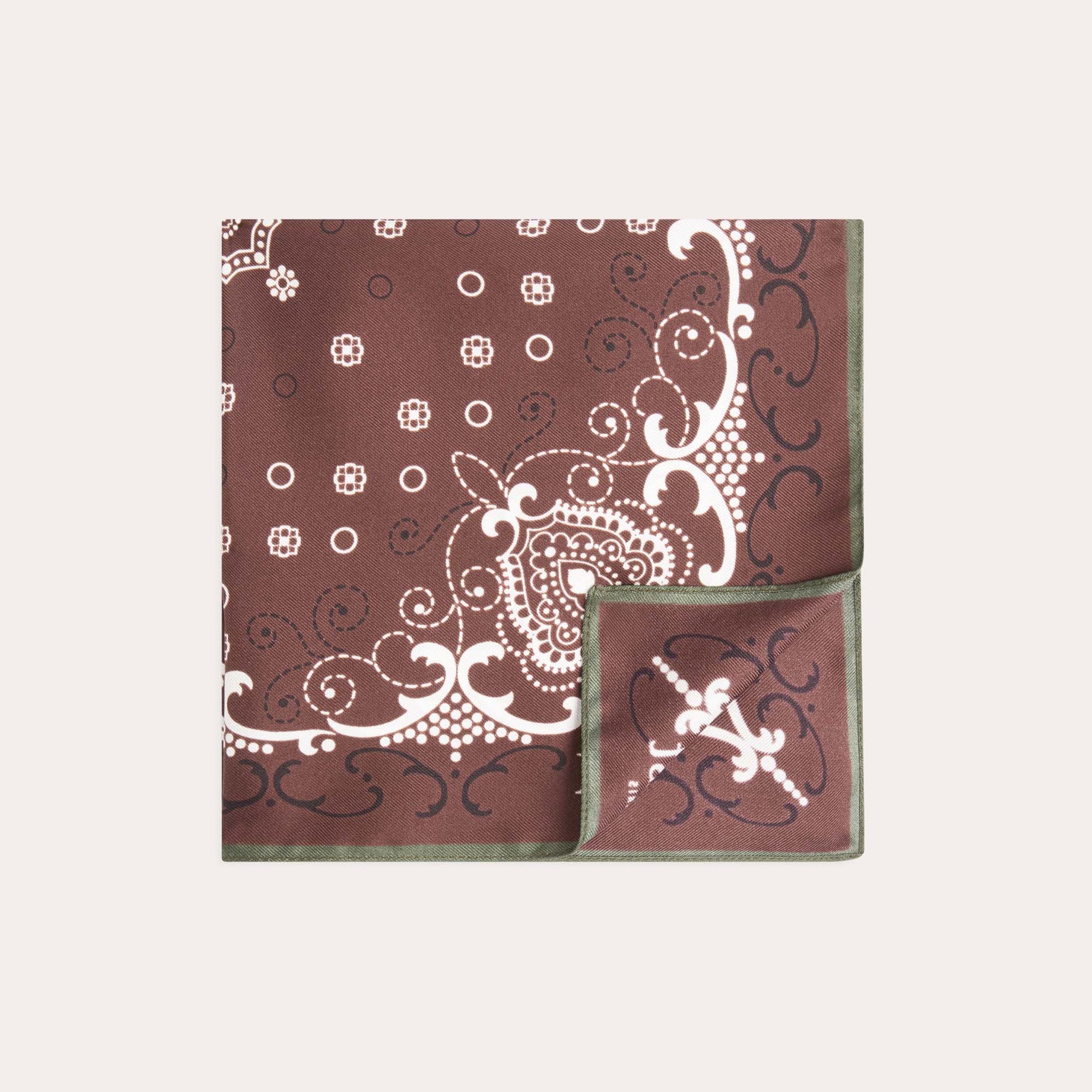 Pochette en soie marron à motifs