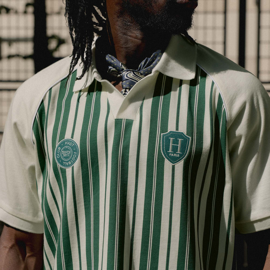White Football Jersey with green stripes