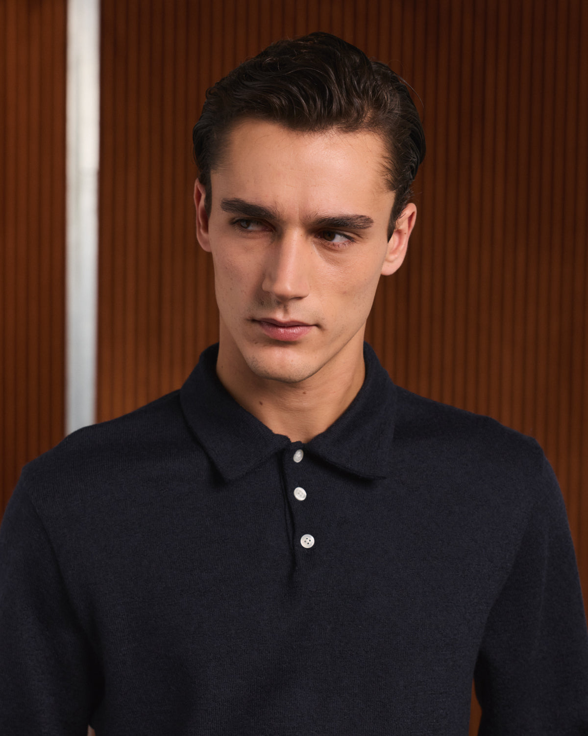 Polo manches longues en laine marine