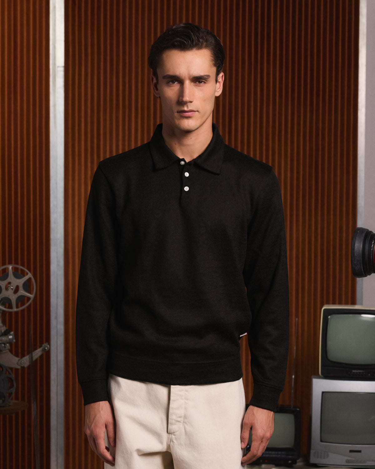 Polo manches longues en laine marron