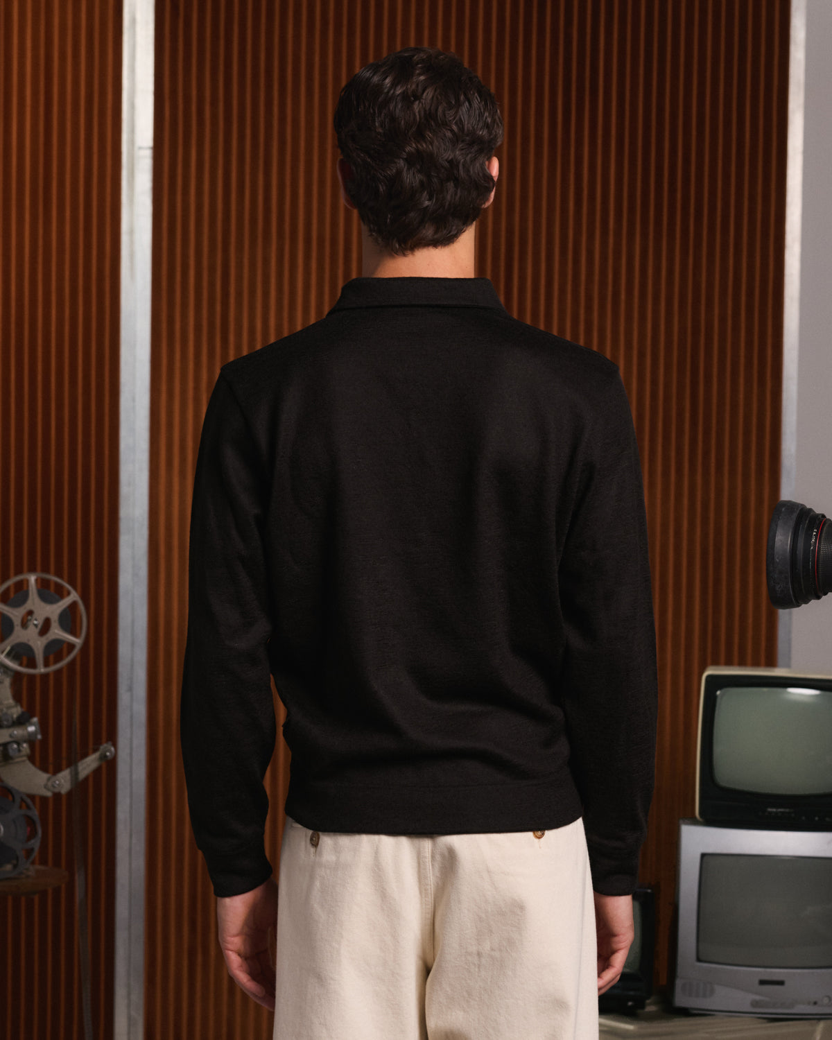 Polo manches longues en laine marron