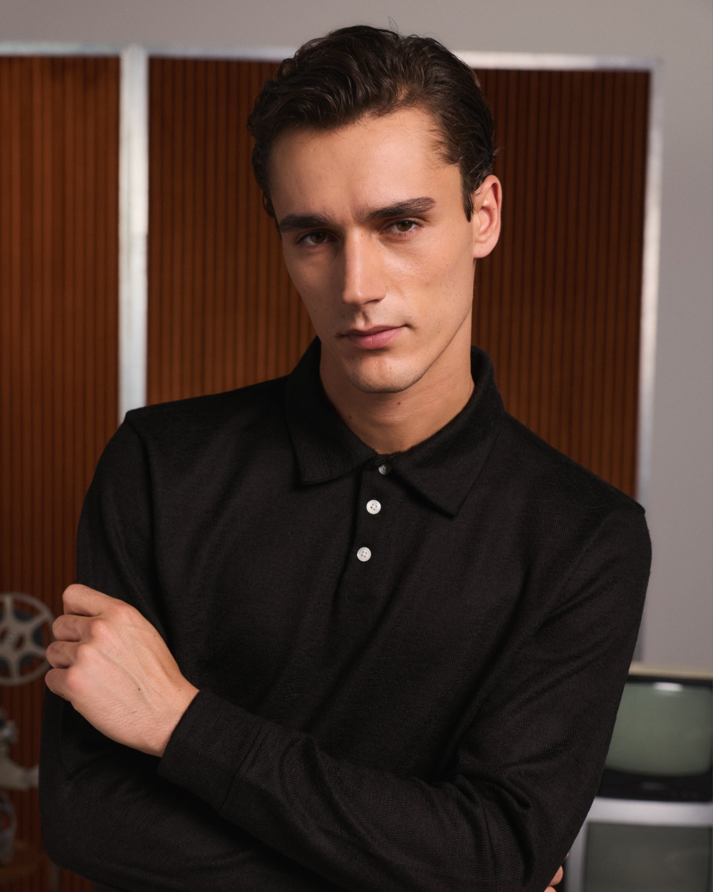 Polo manches longues en laine marron