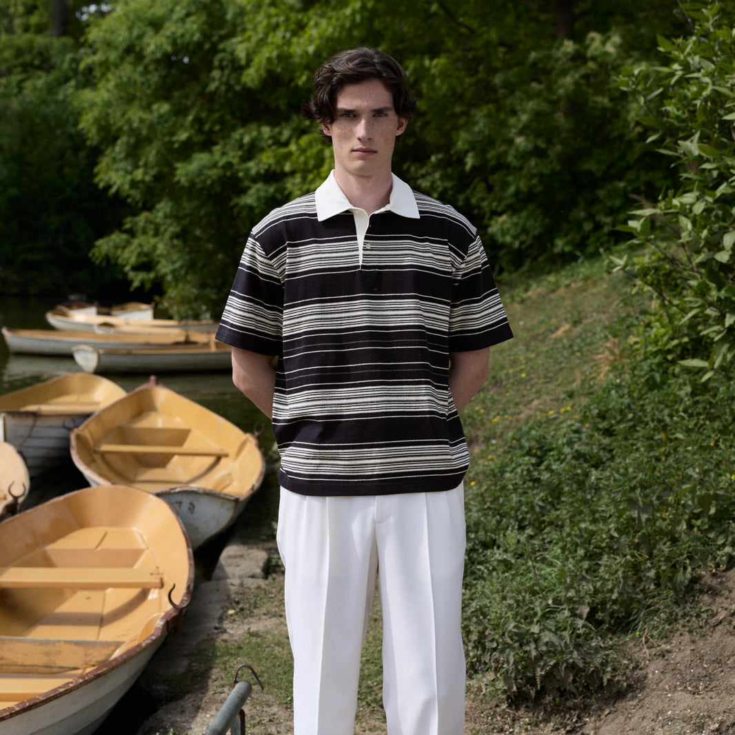 Polo marinière en jersey coton japonais marine rayé