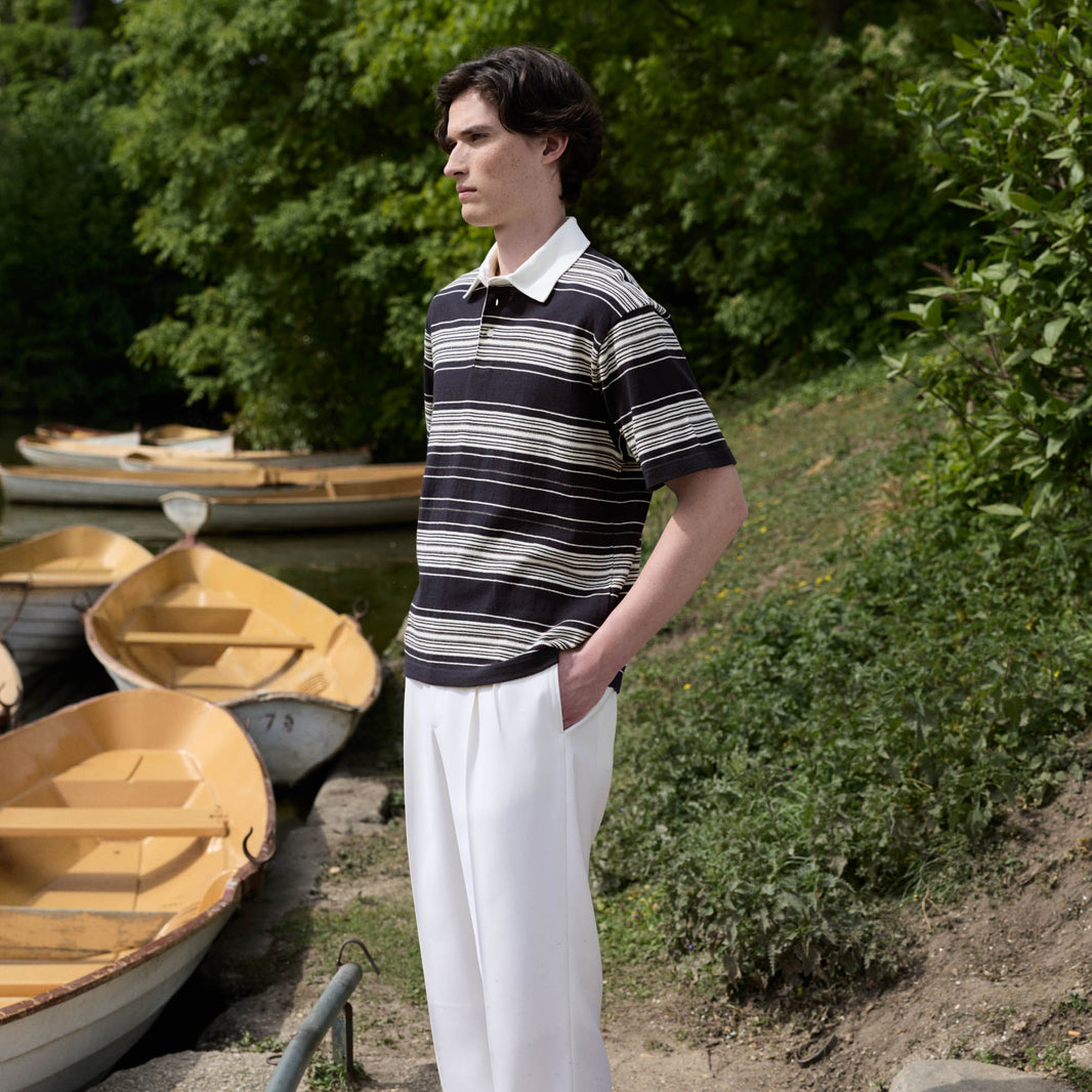 Polo marinière en jersey coton japonais marine rayé