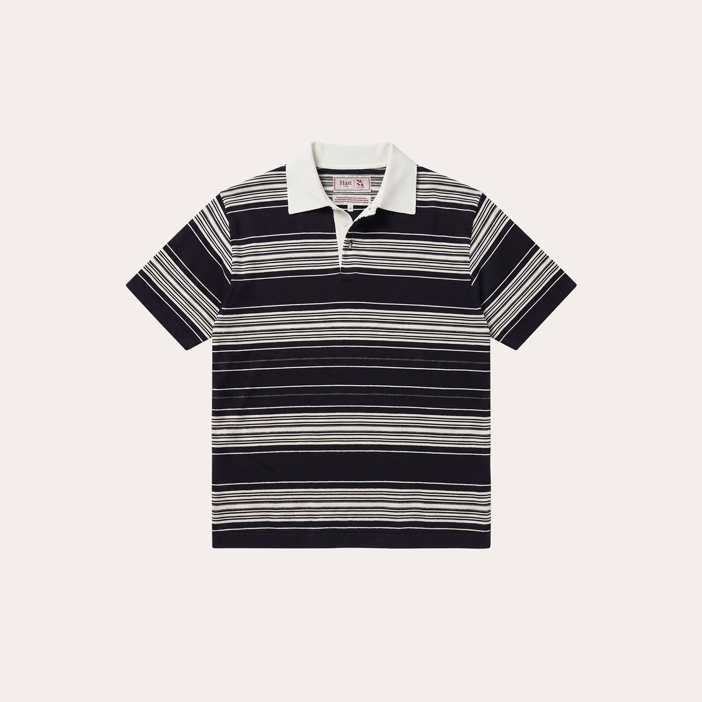 Navy striped Japanese cotton jersey polo shirt