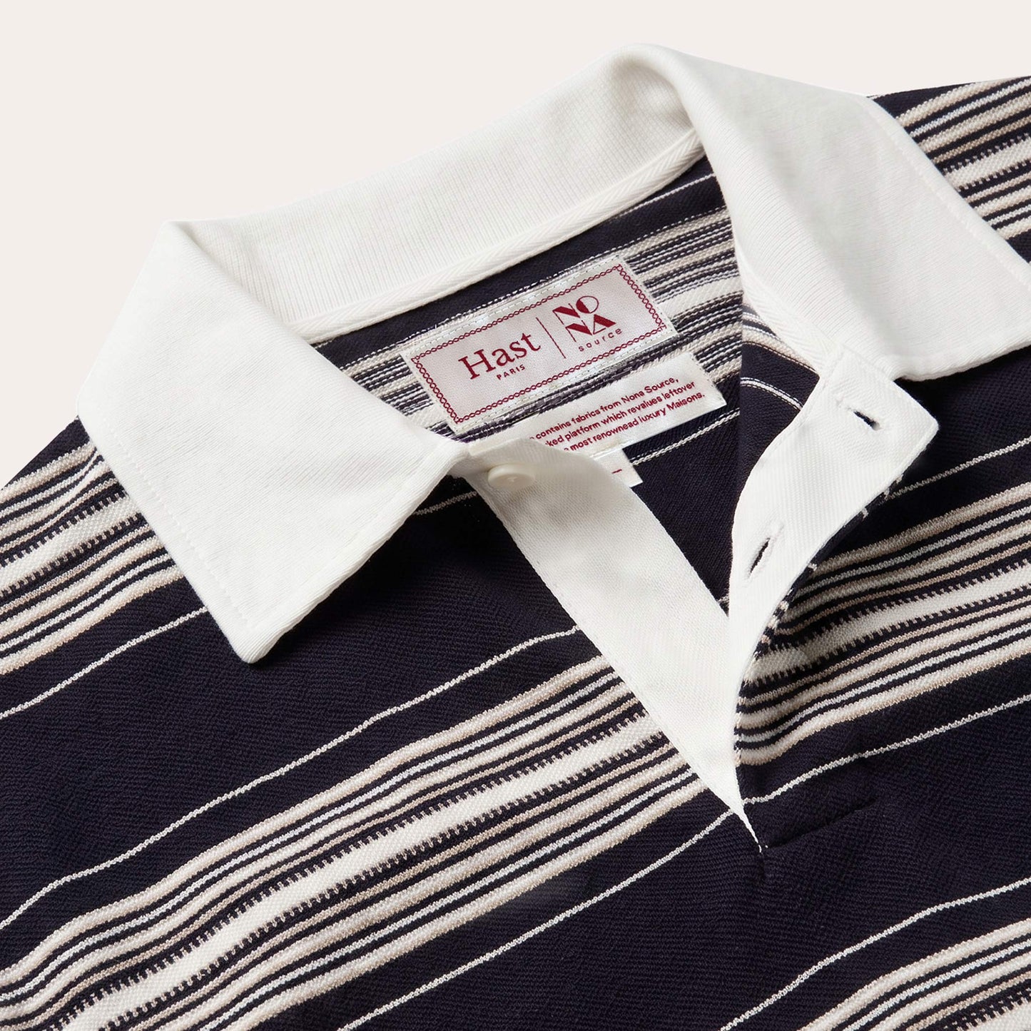 Navy striped Japanese cotton jersey polo shirt