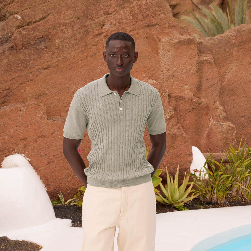 Polo en maille de coton biologique sauge