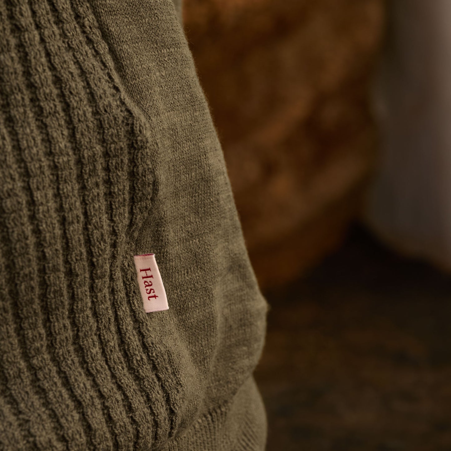Khaki cotton and linen knit polo shirt