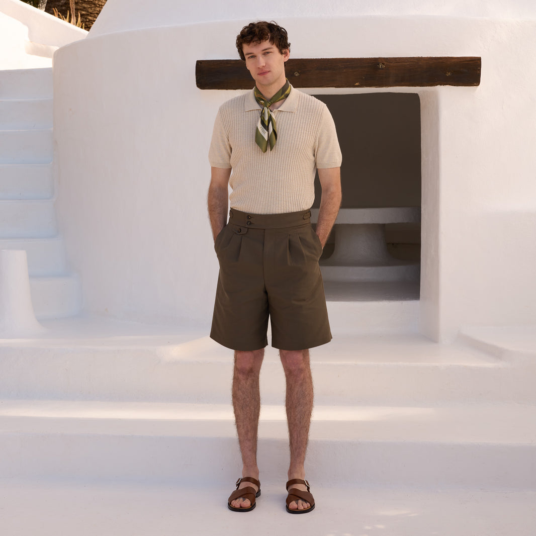 Polo en maille de coton et lin écru