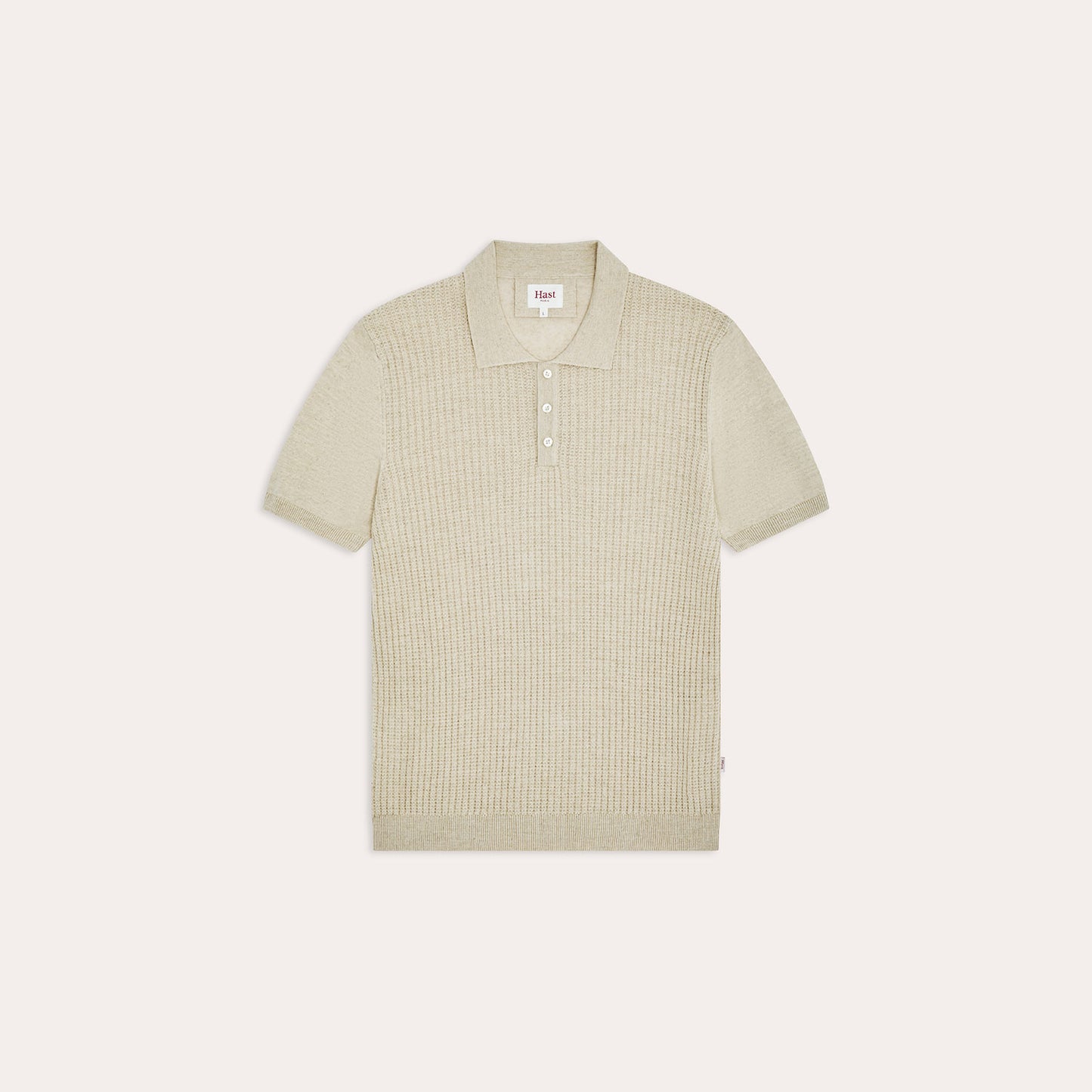 Ecru cotton and linen knit polo shirt
