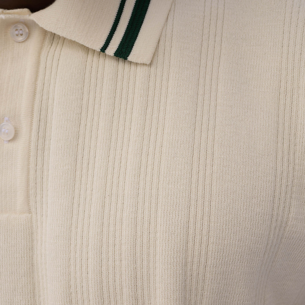Polo en maille de coton écru et vert