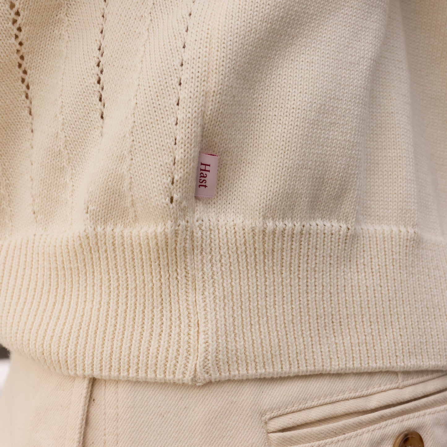 White and navy cotton sweater