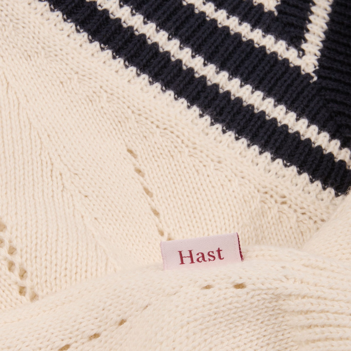 White and navy cotton sweater