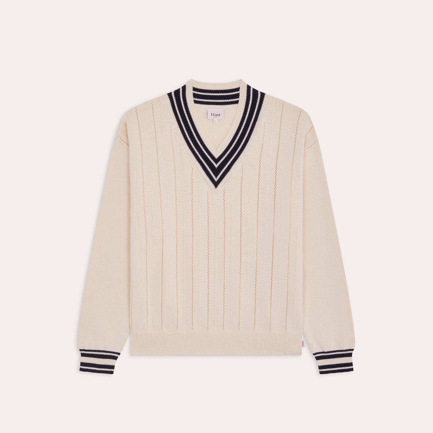 White and navy cotton sweater