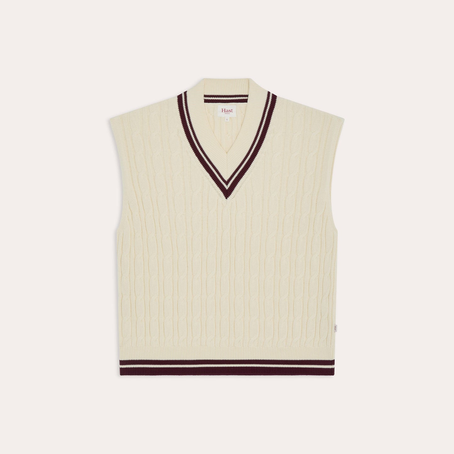 Pull sans manches en coton écru et bordeaux