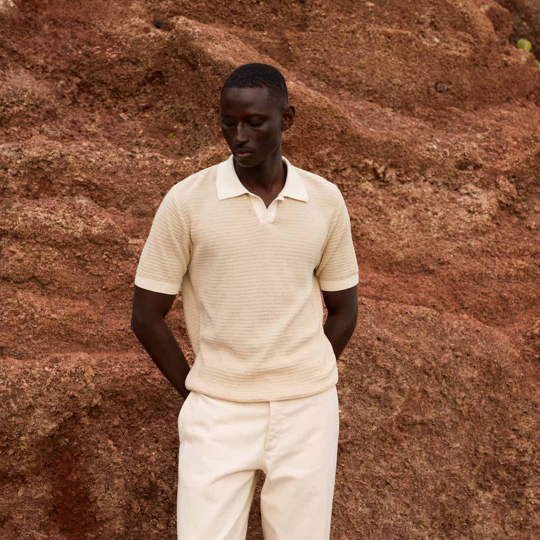 Polo en maille de coton sable et beige