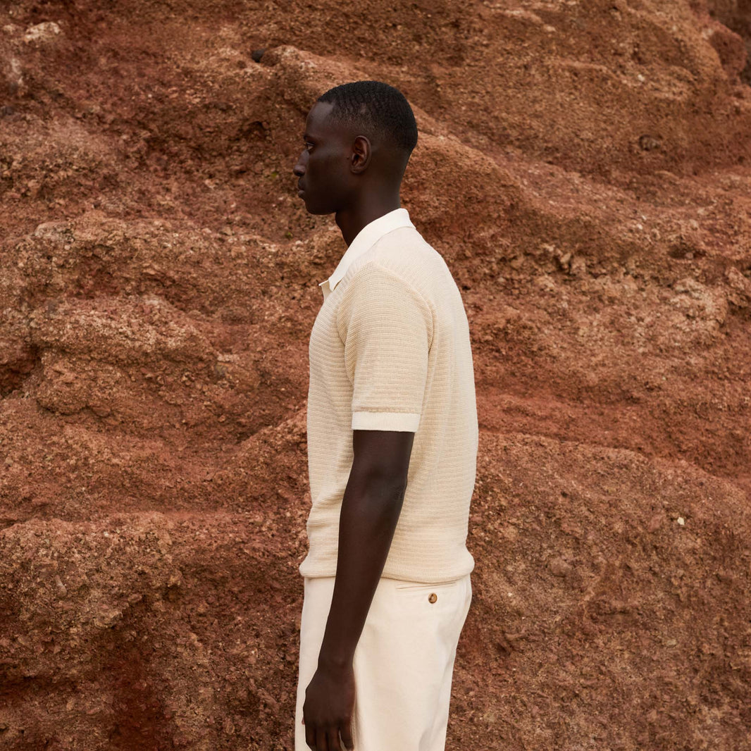 Polo en maille de coton sable et beige