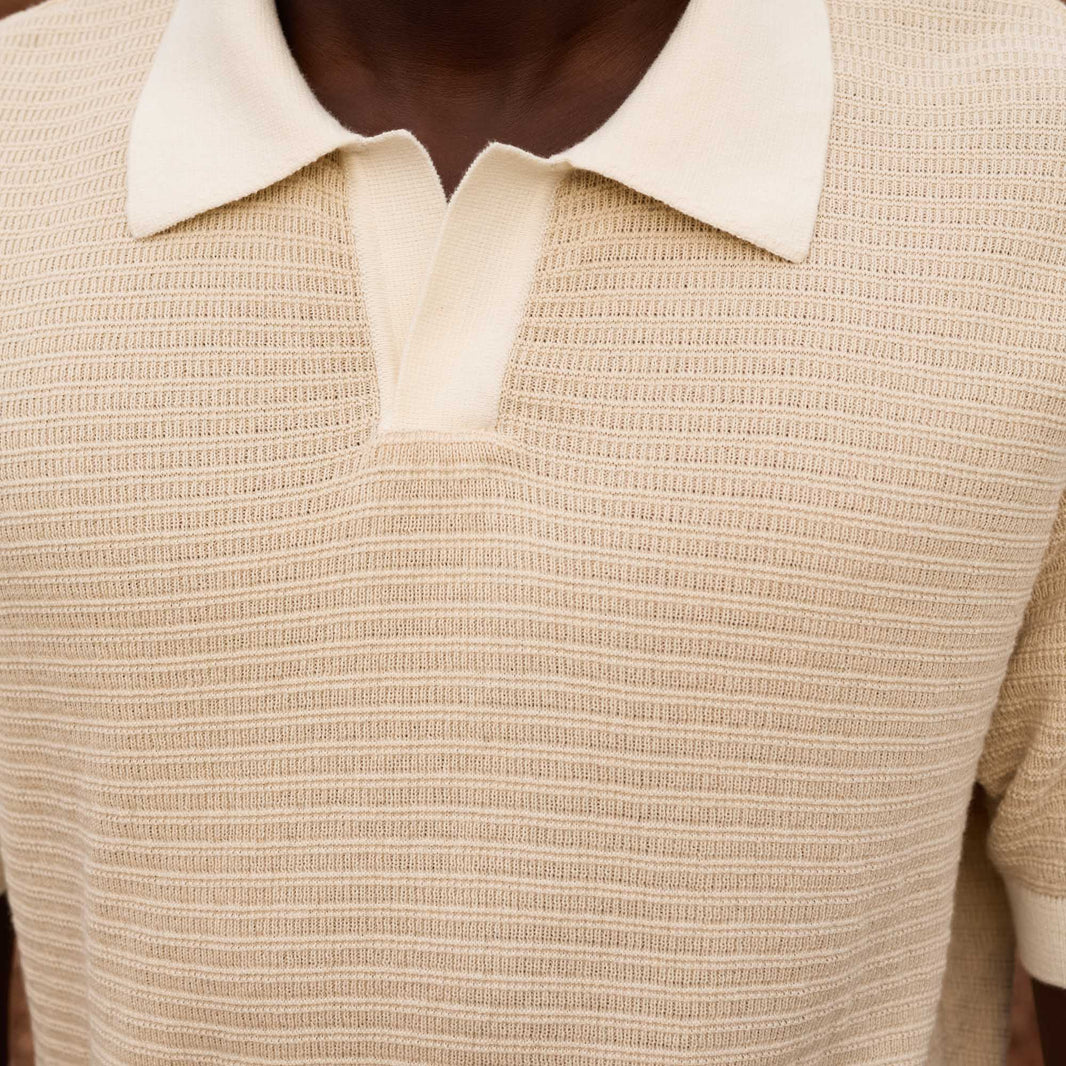 Polo en maille de coton sable et beige