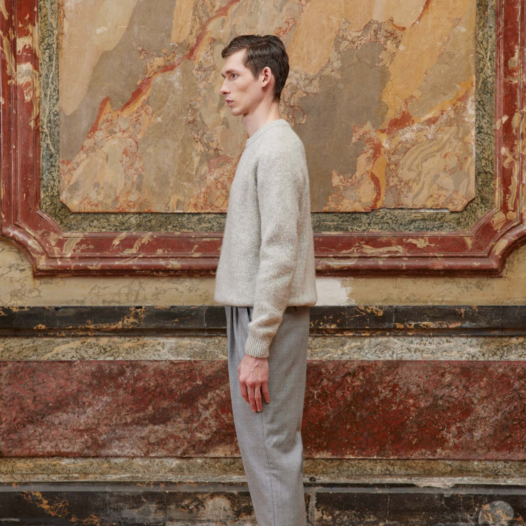 Pull shaggy dog gris clair