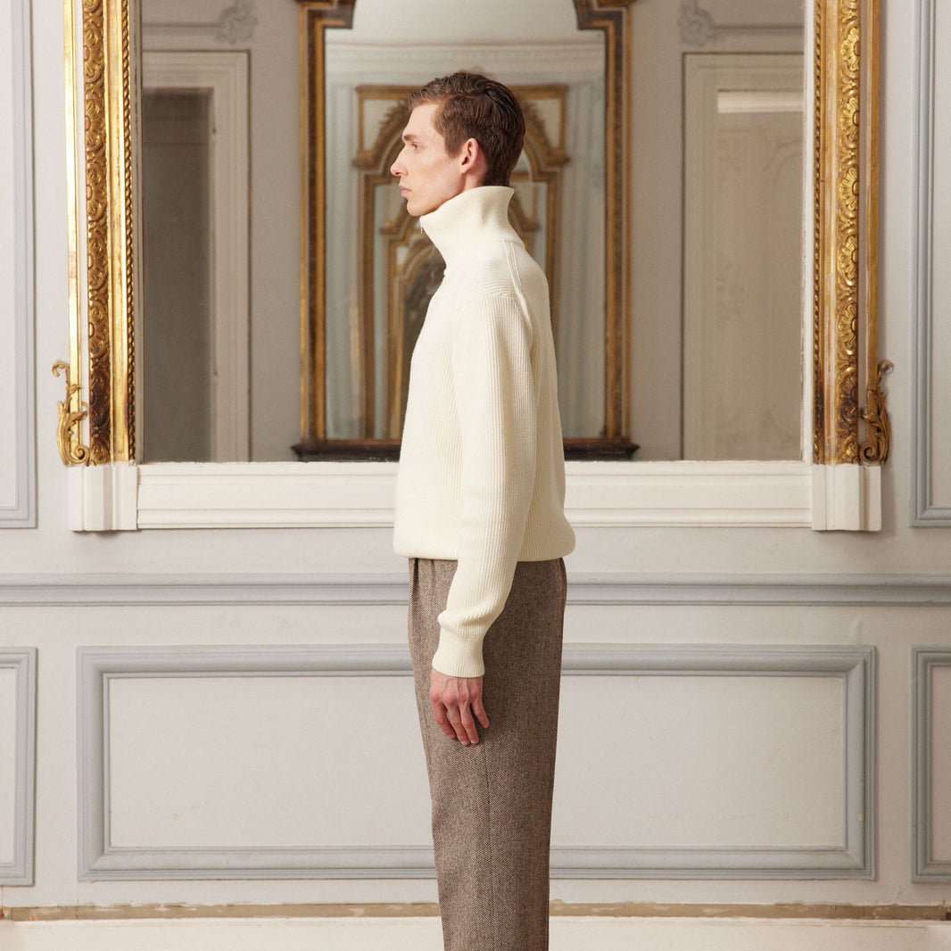 Pull camionneur en laine mérinos écru