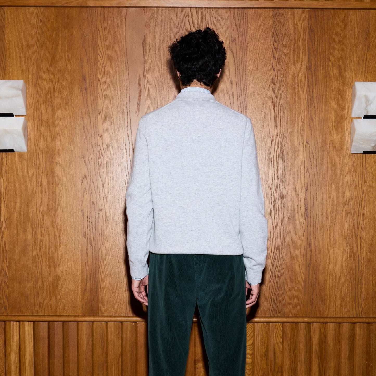 Pull à col polo en laine mérinos gris chiné