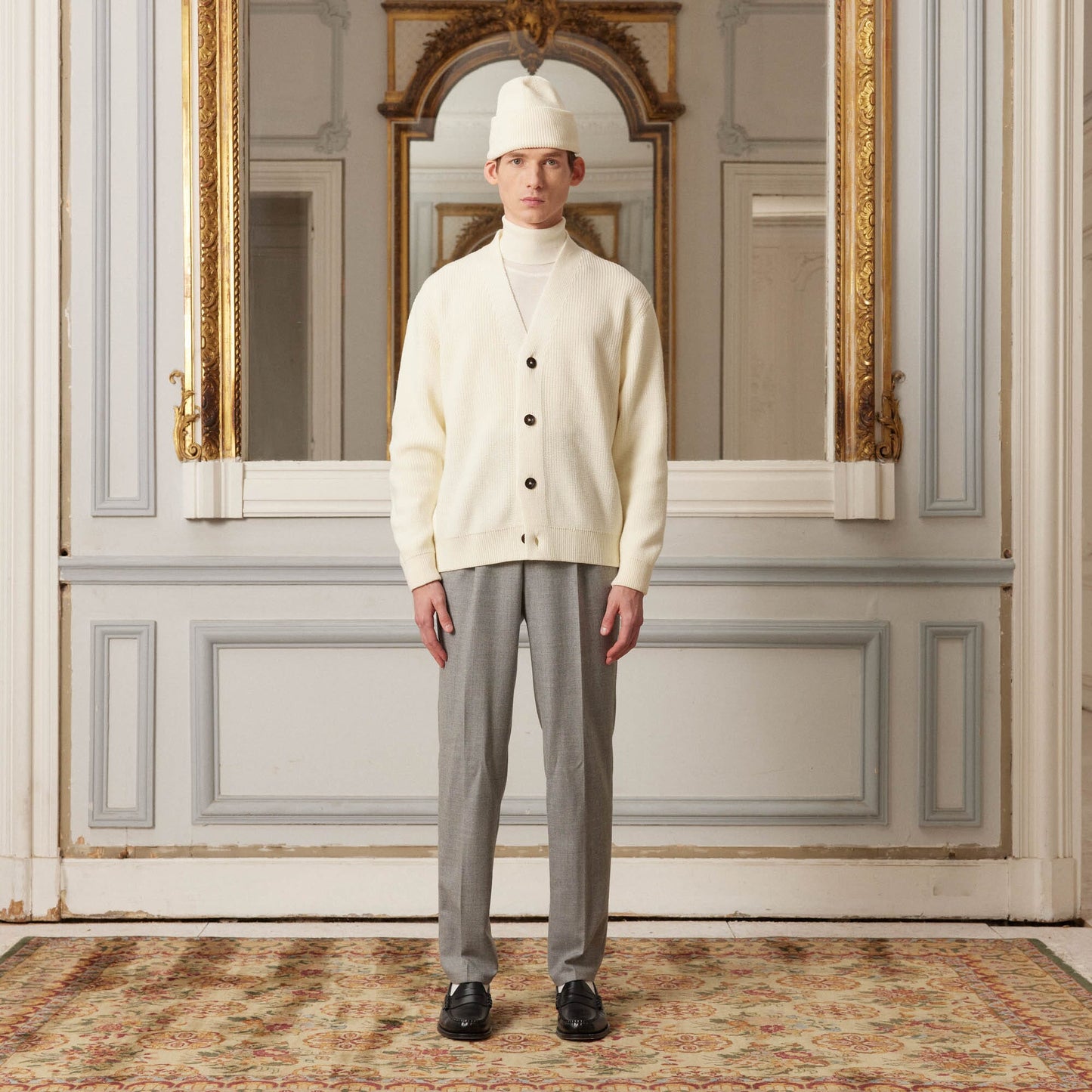 Cardigan en laine mérinos écru