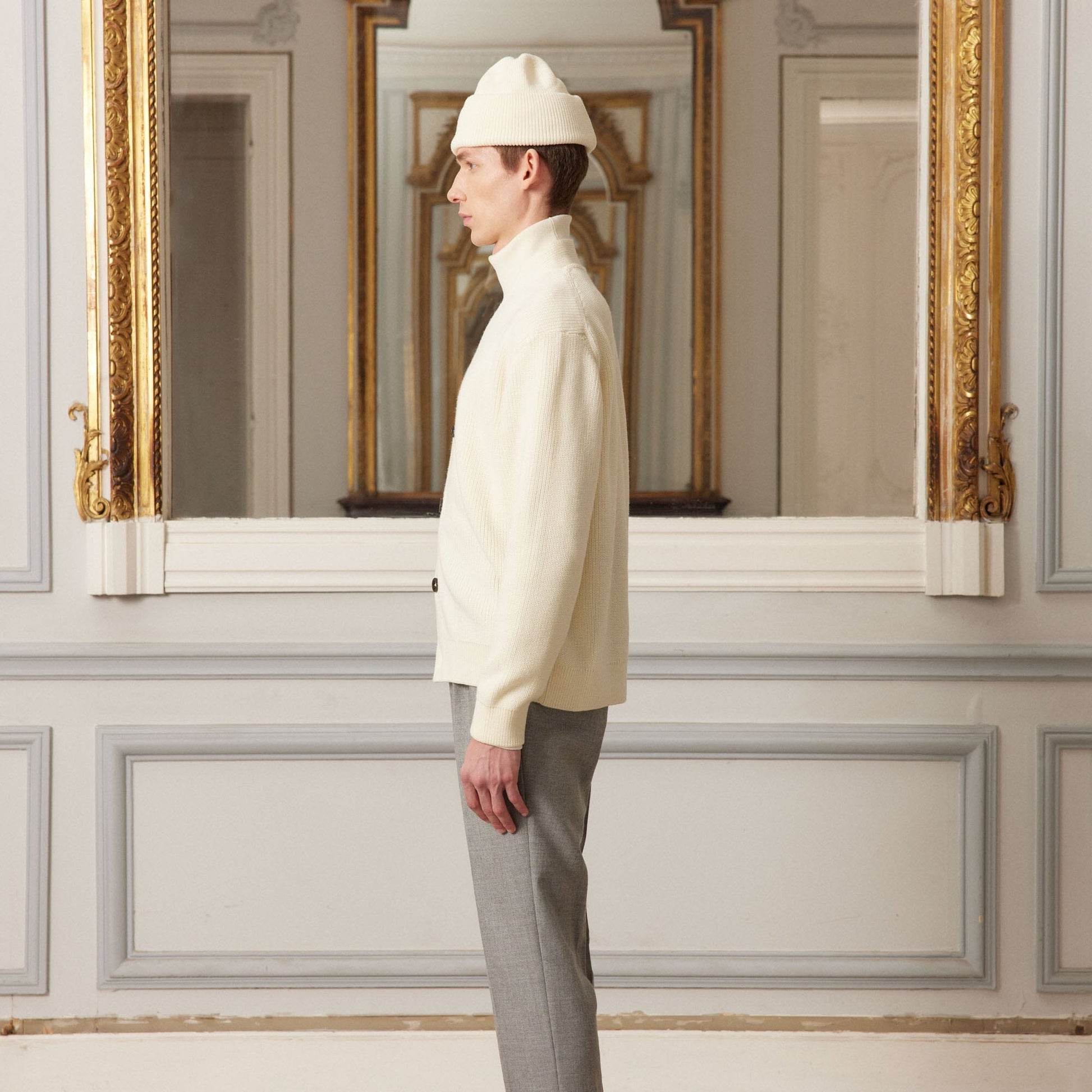 Cardigan en laine mérinos écru