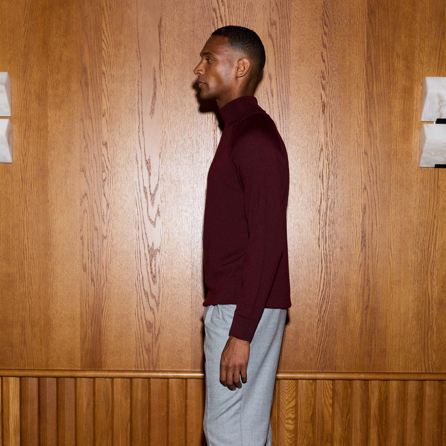 Pull à col roulé en laine mérinos bordeaux