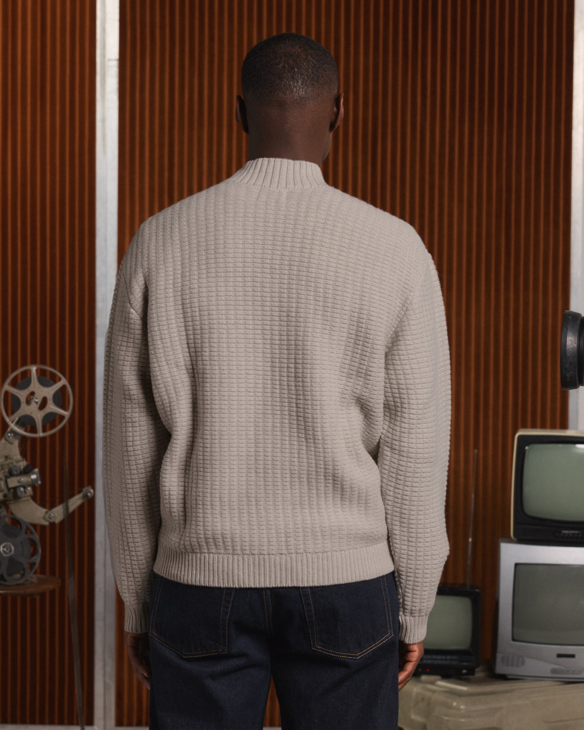 Light grey merino wool funnel-neck jumper