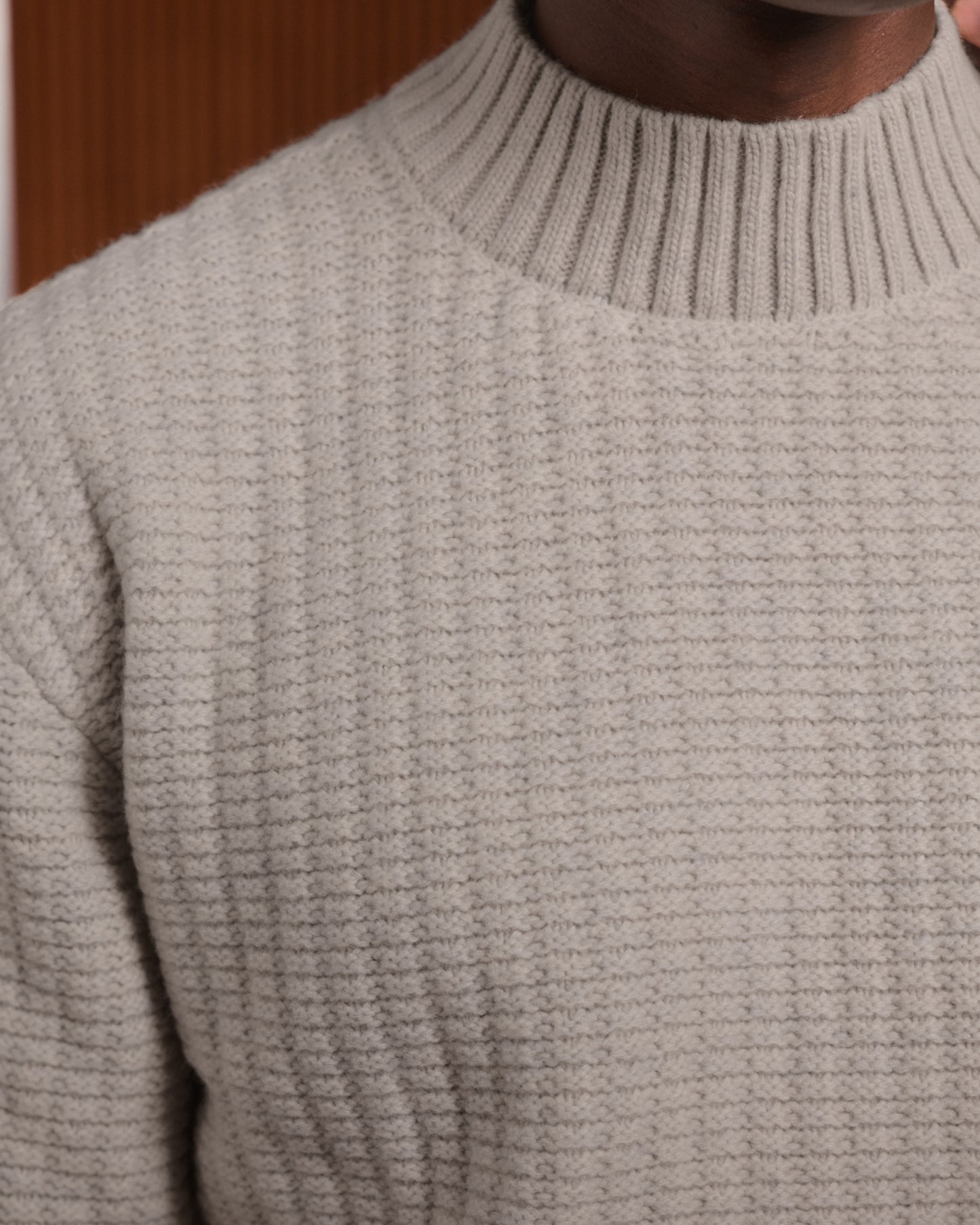 Light grey merino wool funnel-neck jumper
