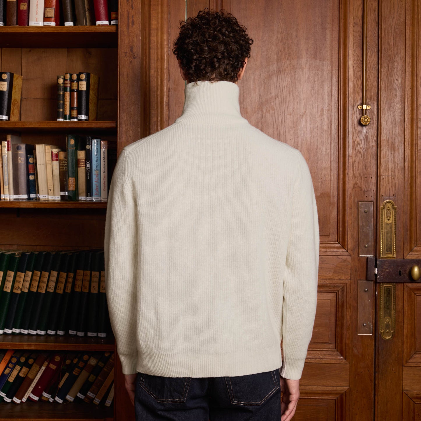 Ecru merino wool trucker sweater