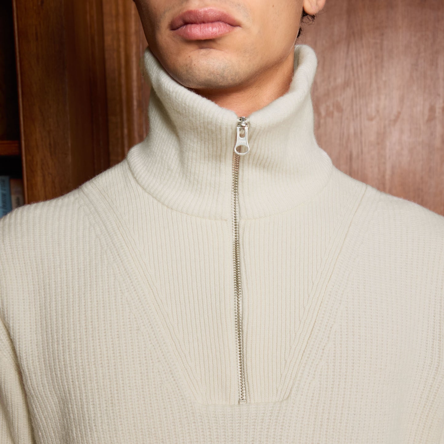 Ecru merino wool trucker sweater