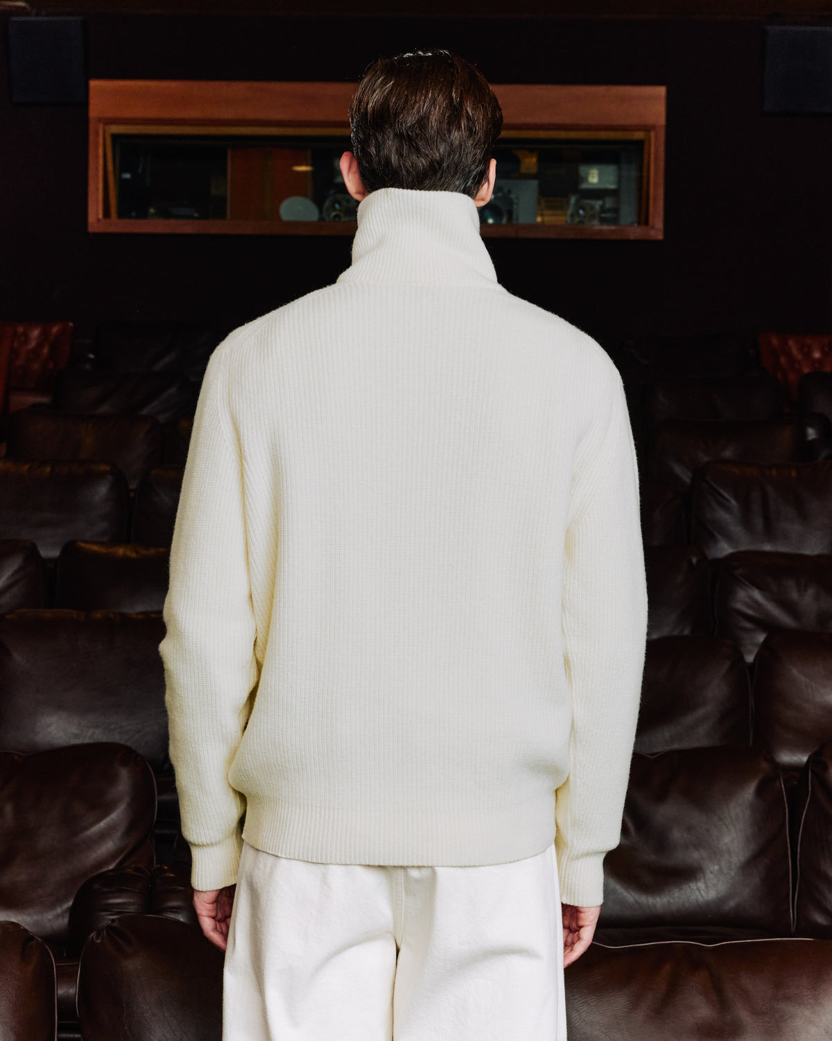 Ecru zip-neck jumper in extra-fine merino wool