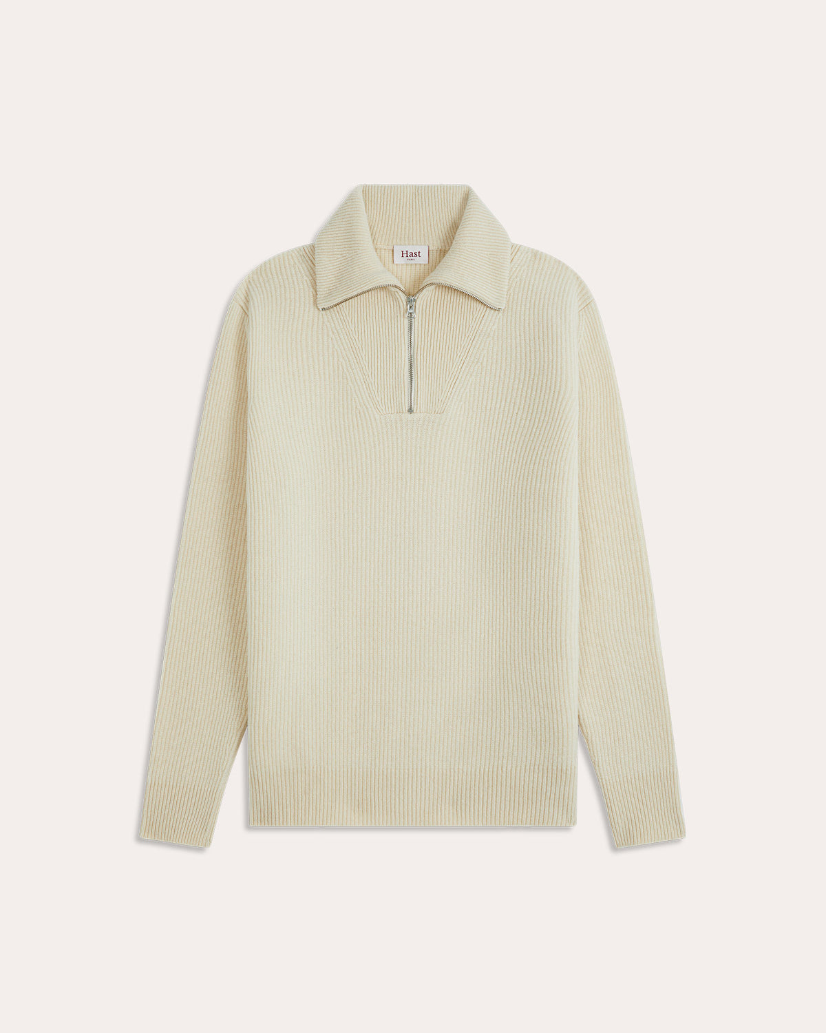 Ecru zip-neck jumper in extra-fine merino wool