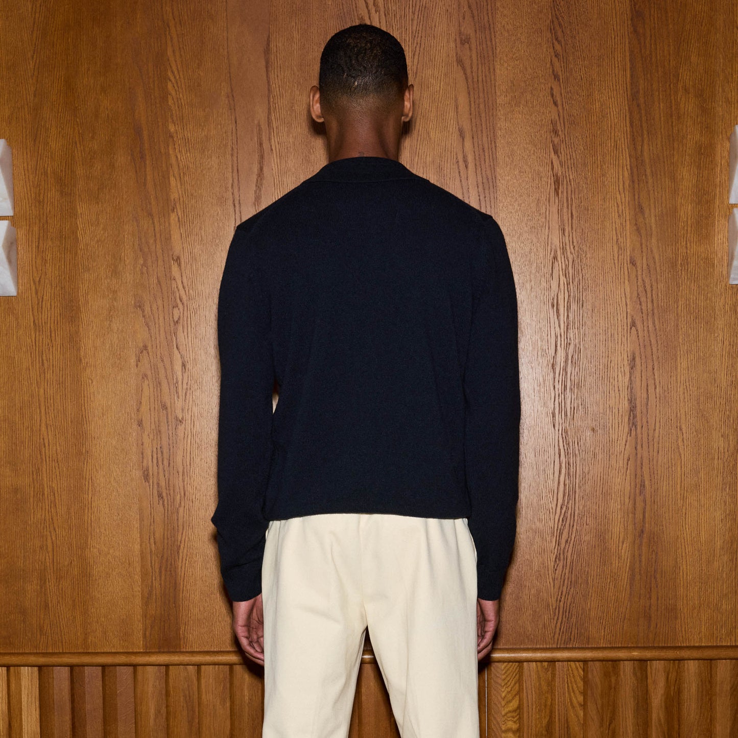 Pull à col polo en laine mérinos marine