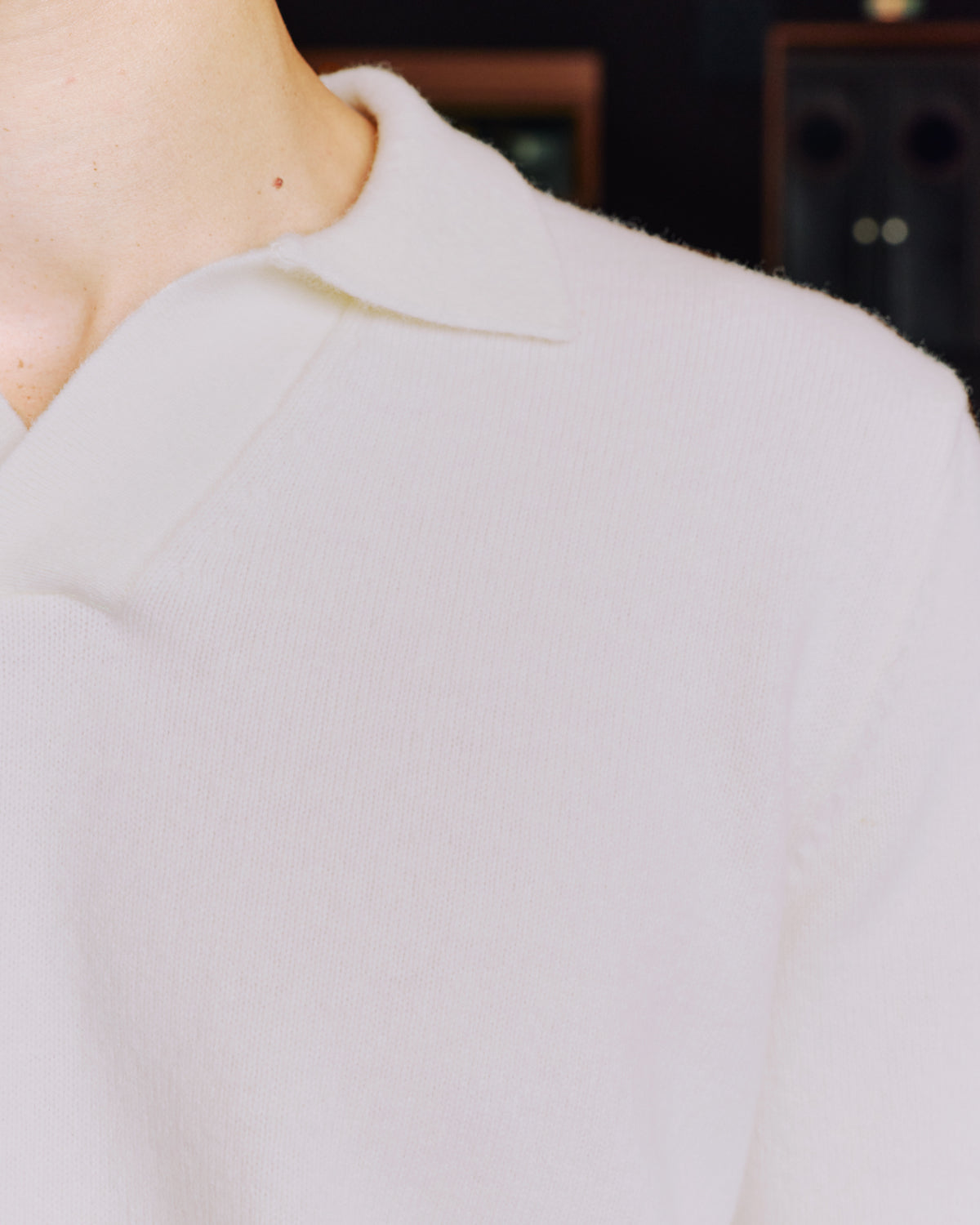 Ecru merino wool jumper with polo shirt collar
