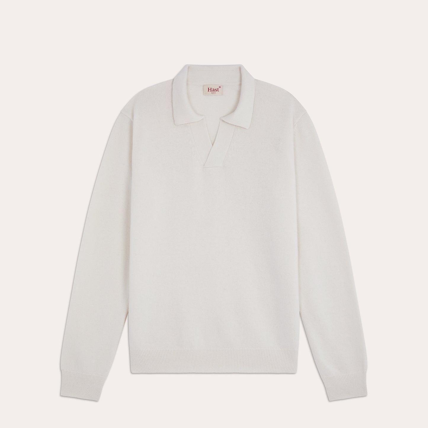 Pull à col polo en laine mérinos écru