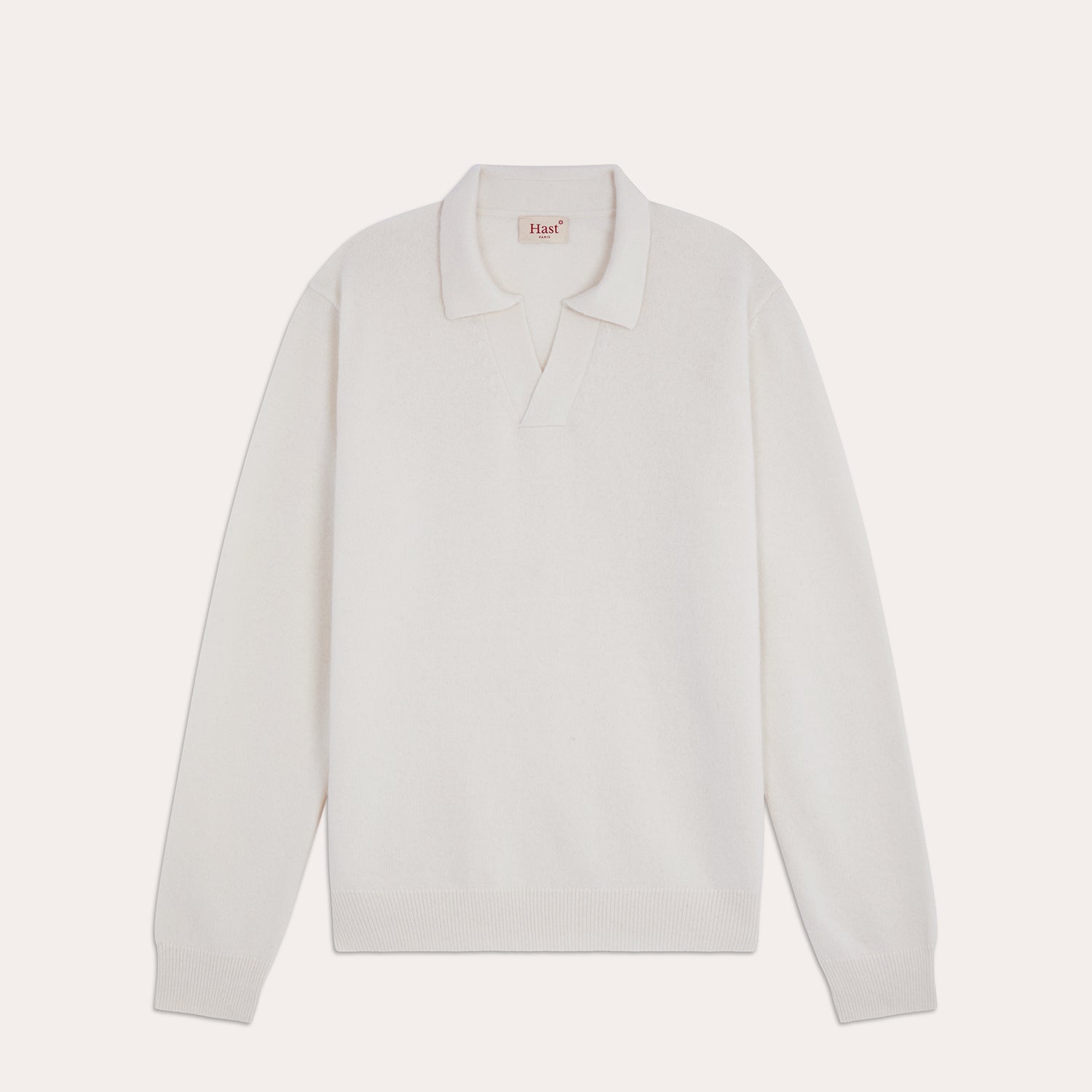 Pull à col polo en laine mérinos écru