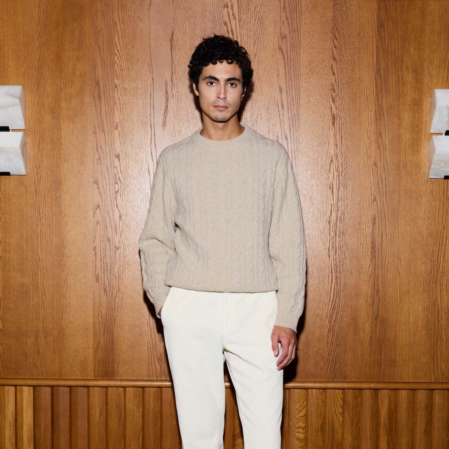 Pull torsadé en laine mérinos écru