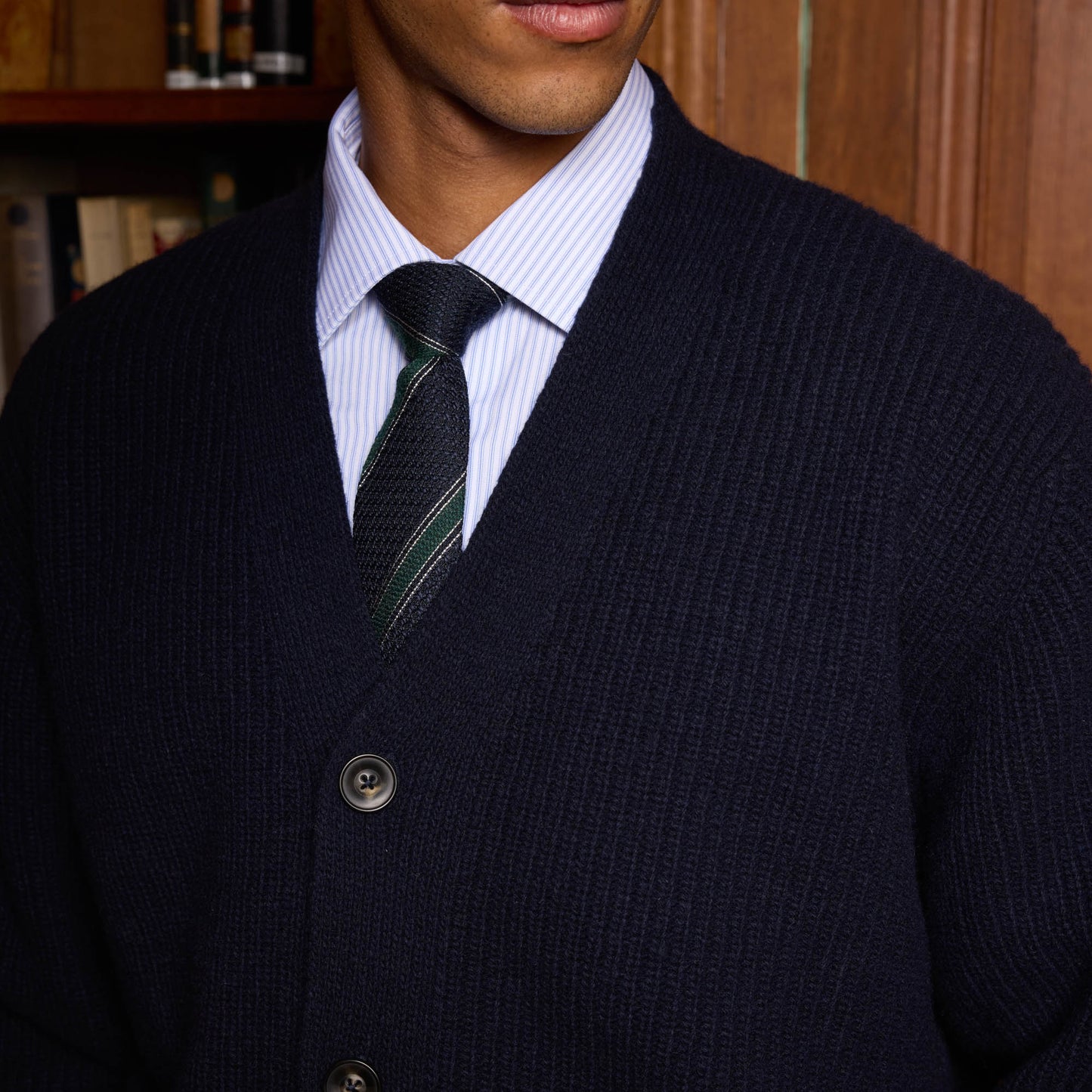 Navy merino wool cardigan