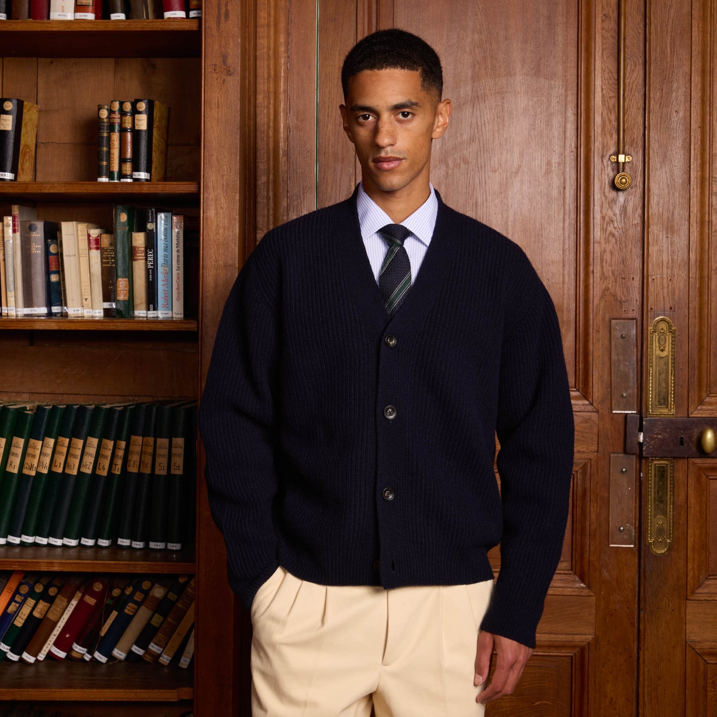 Navy merino wool cardigan