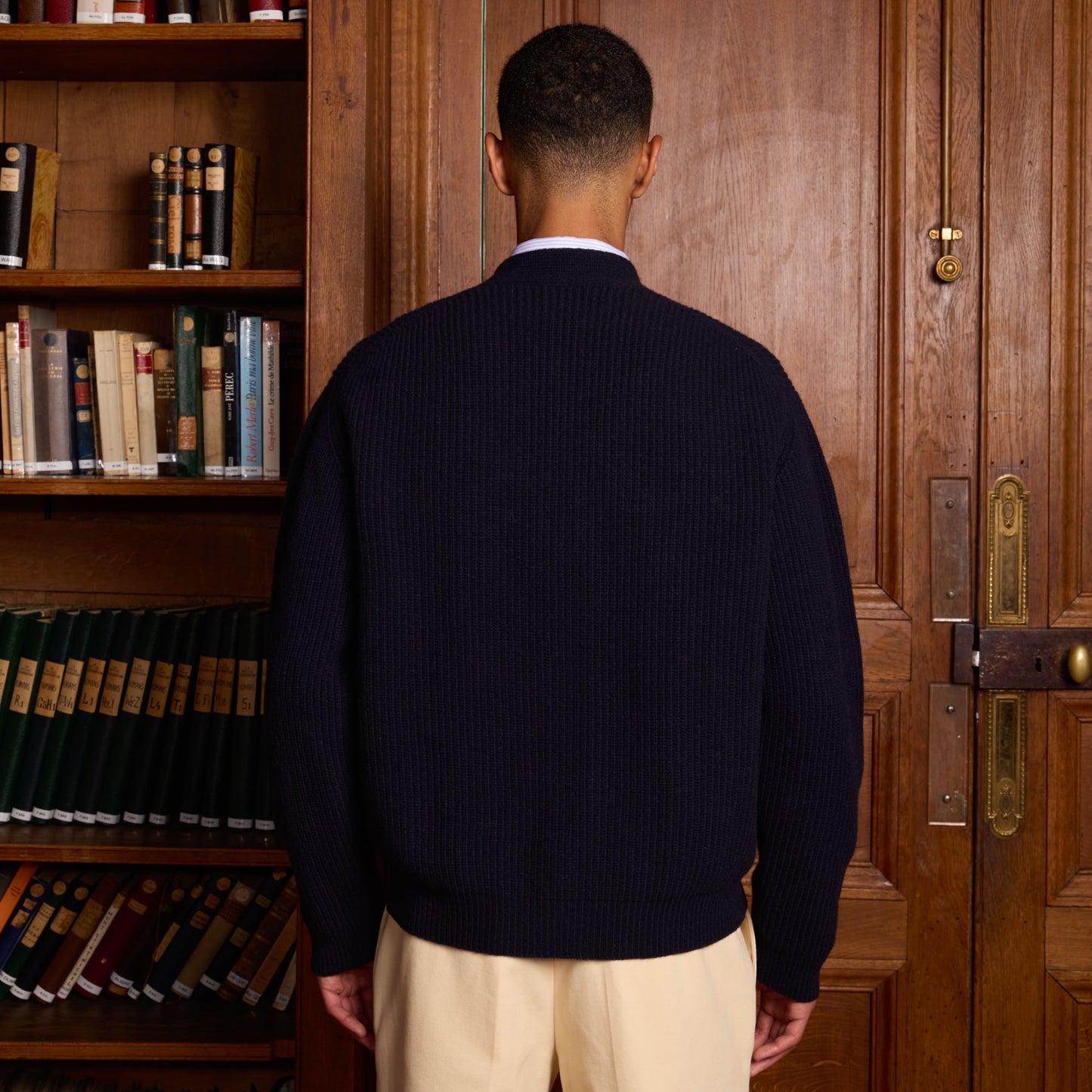 Navy merino wool cardigan