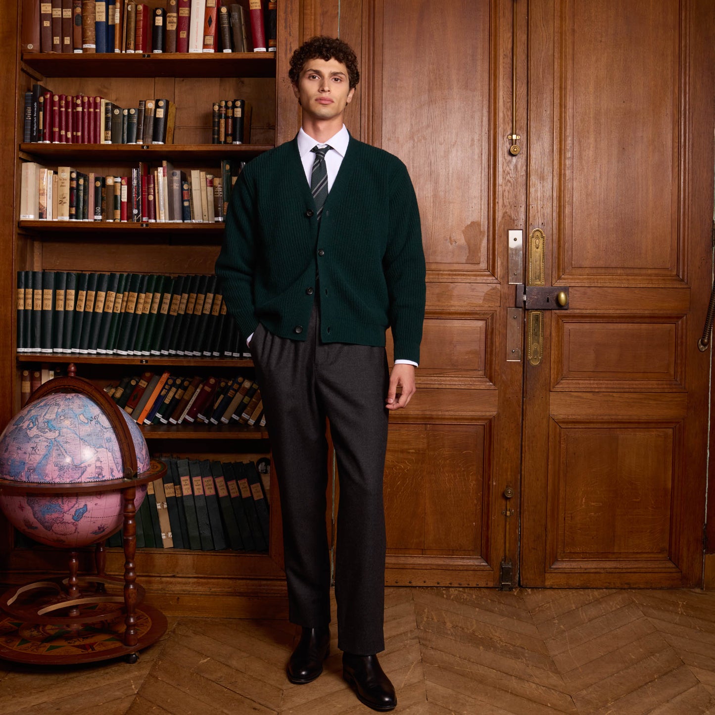 Pine green merino wool cardigan